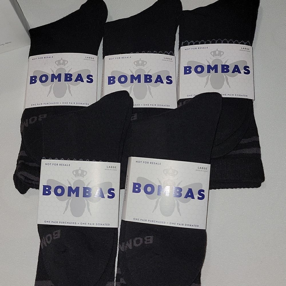 Bombas Men's Large 9.5-13 US Men Black Calf Socks Bee Lot of 5 Pair - Picture 2 of 6